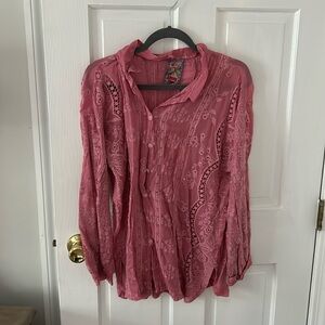 Johnny was eyelet button down blouse